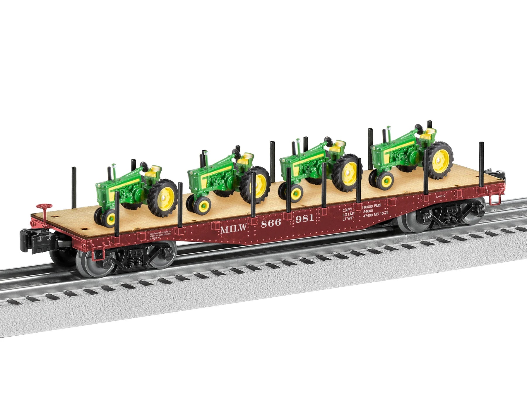 Lionel # 2426140 Milwaukee Road 40' Flatcar w/John Deere Tractor Load