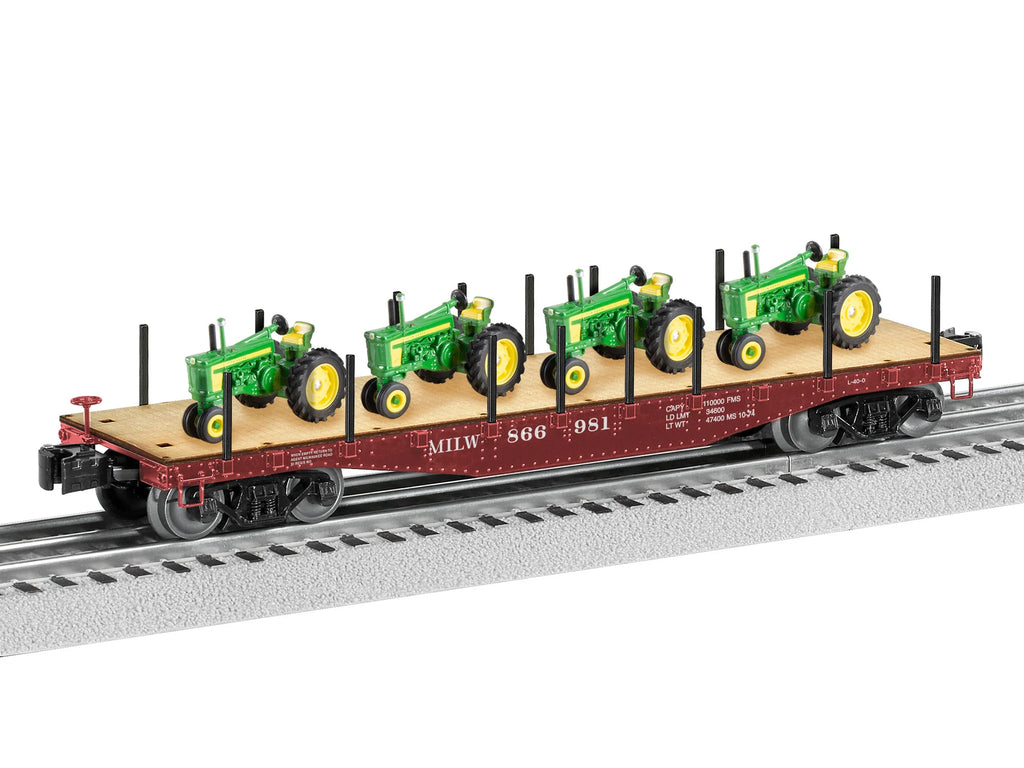 Lionel # 2426140 Milwaukee Road 40' Flatcar w/John Deere Tractor Load