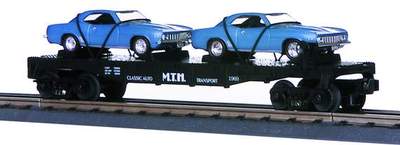 MTH # 30-7634 MTH Auto Transport Flat Car w/Ertl '69 Camaro's