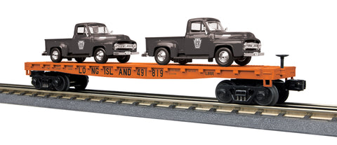 MTH # 30-76671 Long Island Flat Car w(2) '53 Ford Pickups