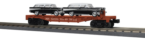 MTH # 30-76873 Pennsylvania Flat Car w (2) '57 Chevy Nomands