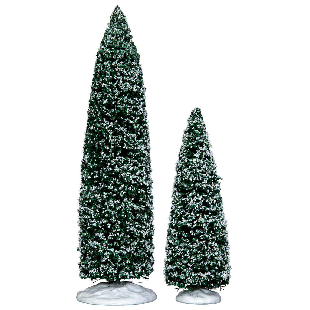 Lemax # 34664 Snowy Juniper Tree, Large & Medium, Set Of 2