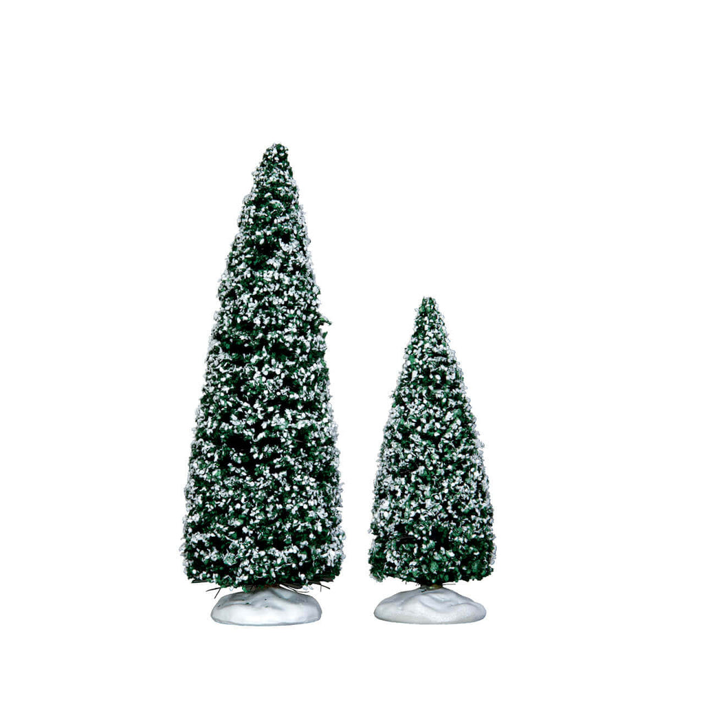 Lemax # 34665 Snowy Juniper Tree Medium & Small Set Of 2