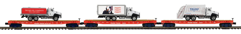 MTH # 20-92440 Donald J. Trump Flat Car w/ Truck Load 3-Car Set