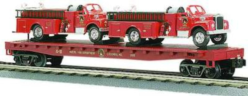 MTH # 20-9114 MTH Transport Flatcar w/2 Fire Trucks