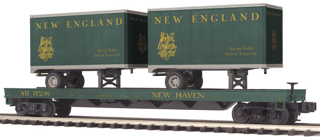 MTH # 20-98182 New England Flat Car w/2 20' Trailers