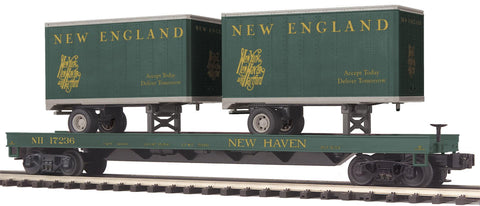 MTH # 20-98182 New England Flat Car w/2 20' Trailers