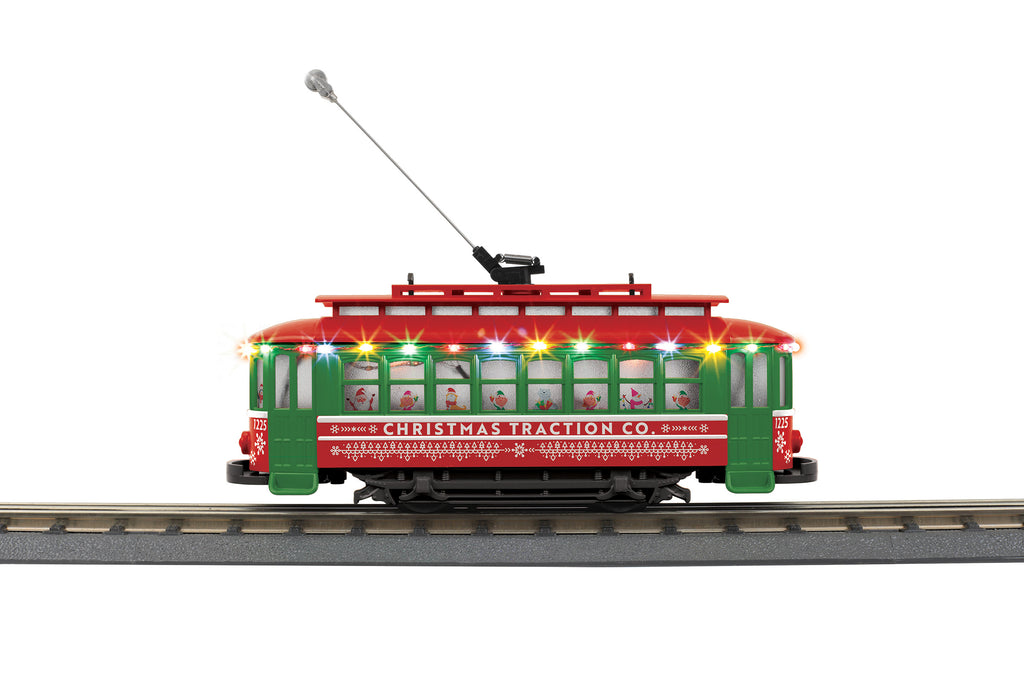 MTH Rail King # 30-5244 O Gauge Christmas Bump-n-Go Trolley W/ Multi-Colored LED Lights