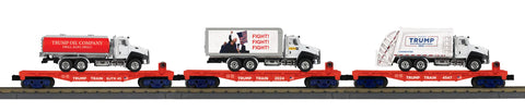 MTH # 30-70150 Donald J.Trump 3-Car Flat Car w/Truck load Set