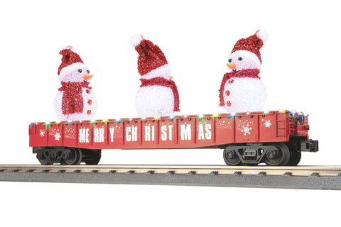 MTH # 30-72247 Christmas Gondola Car w/LED Lights & Snowmen / Red