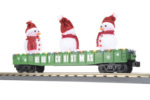 MTH # 30-72248 Christmas Gondola Car w/LED Lights & Lighted Snowmen / Green