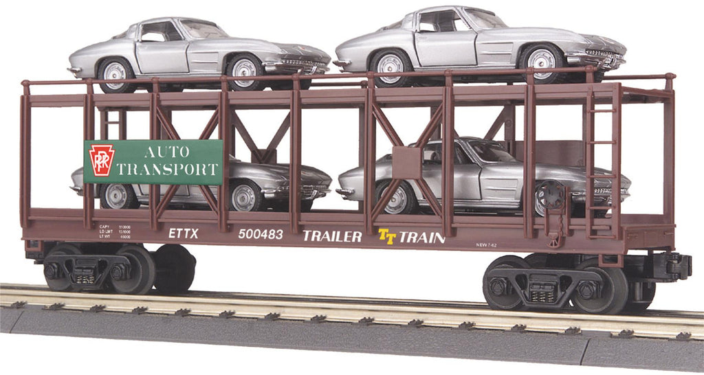 MTH # 30-76064 Pennsylvania Auto Barrier Flat Car w/4 '63 Corvette