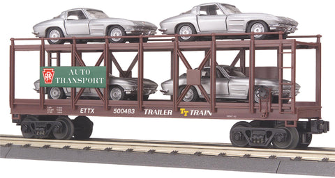 MTH # 30-76064 Pennsylvania Auto Barrier Flat Car w/4 '63 Corvette
