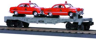MTH # 30-7623 Auto Transporter Flat Car w/ERTL Fire Cars
