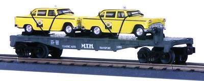 MTH # 30-7625 Auto Transport Flat Car w/Ertl '59 Taxis