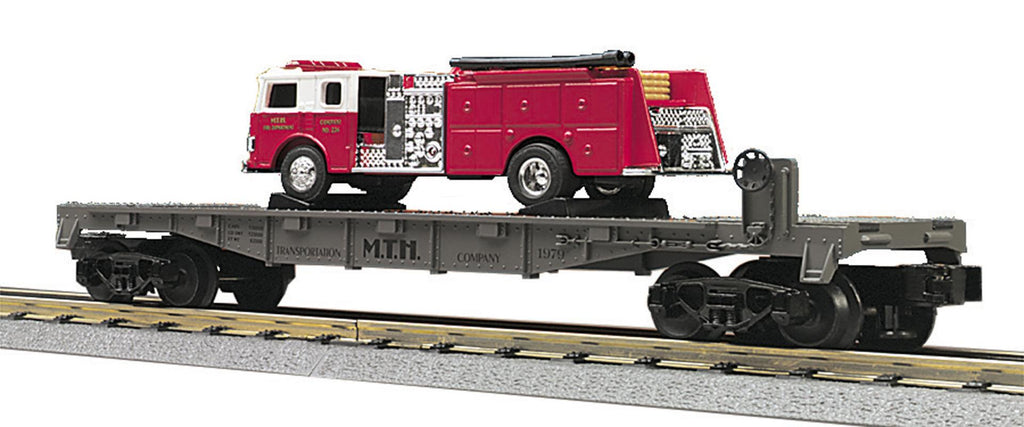 MTH # 30-7629 MTH Transportation Company Flat Car w/Ertl Fire Truck