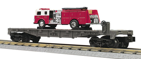 MTH # 30-7629 MTH Transportation Company Flat Car w/Ertl Fire Truck