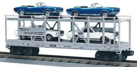MTH # 30-7666 Auto Carrier w/Ertl '67 Camaro & '67 Shelby