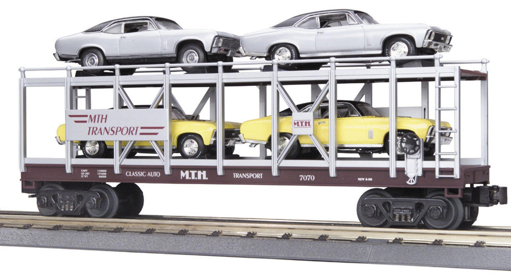 MTH # 30-7694 MTH Auto Transportation Auto Carrier Flat Car w/ERLT '70 Chevy Nova