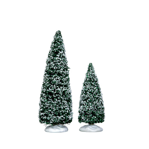 Lemax # 34665 Snowy Juniper Tree Medium & Small Set Of 2