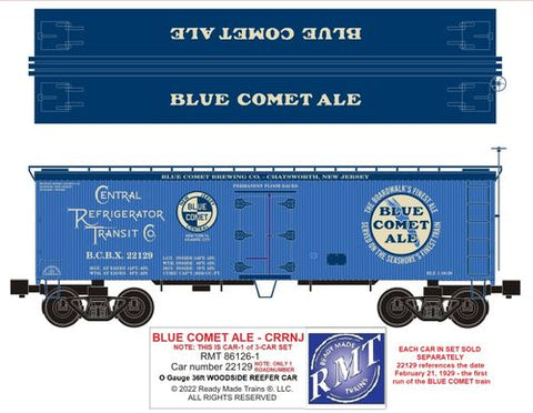 RMT # 861261Blue Comet Beer 36ft Wood Side Reefer Car
