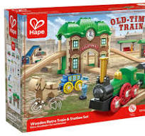 Hape # E3741 Wooden Retro Train & Station Set
