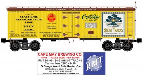 RMT # 86199-188-2 Cape May Brewing Ghost Tracks Beer 36ft Wood Side Reefer Car