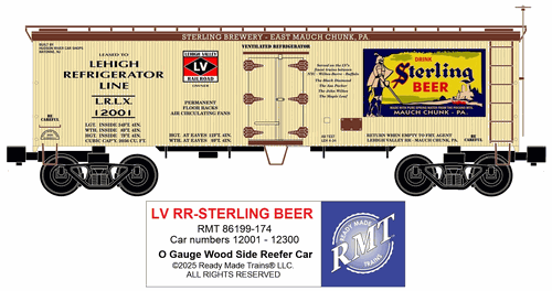 RMT # 86199-174 STERLING BEER 36ft WOOD SIDE REEFER CAR