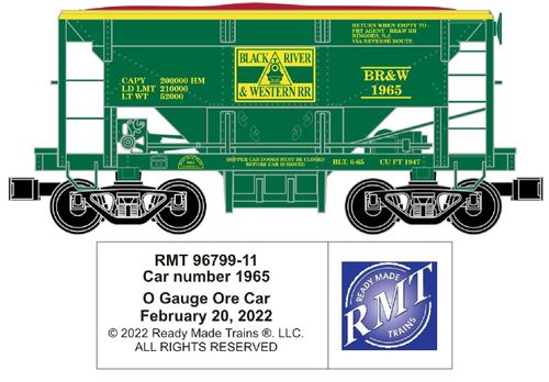 RMT # 96799-11 BR & W Black River & Western Ore Car O Scale