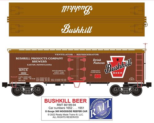RMT # 86199-94 Bushkill Beer 36ft Wood Side Reefer Car