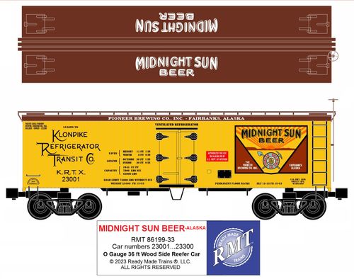 RMT # 86199-33 ALASKA MIDNIGHT SUN BEER 36ft WOOD SIDE REEFER CAR
