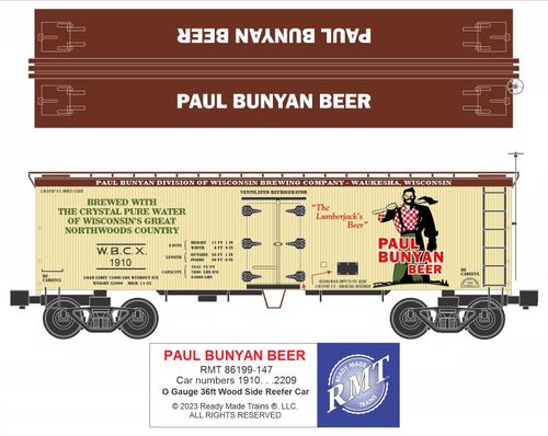 RMT # 86199147 Paul Bunyan Beer 36ft Wood Side Reefer Car