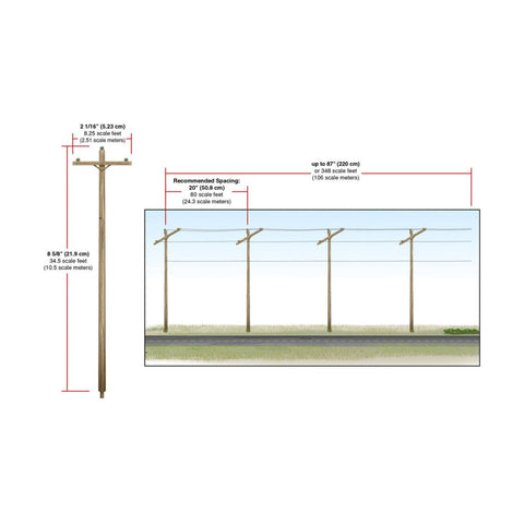 Woodland Scenics # US2280 Pre-Wired Poles Single Crossbar