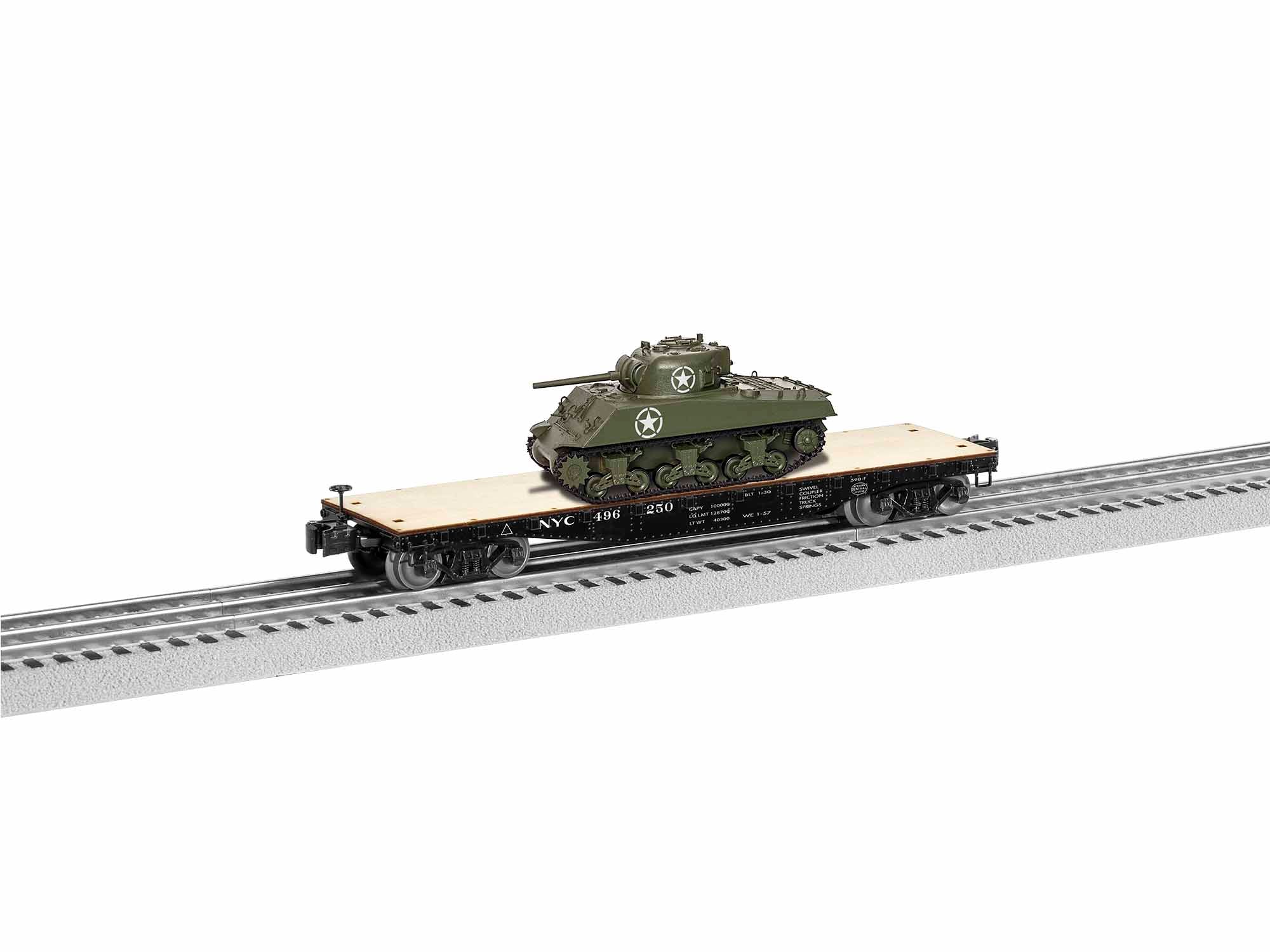 Lionel # 1926711 NYC 40' Flatcar W/ Sherman Tank # 496250