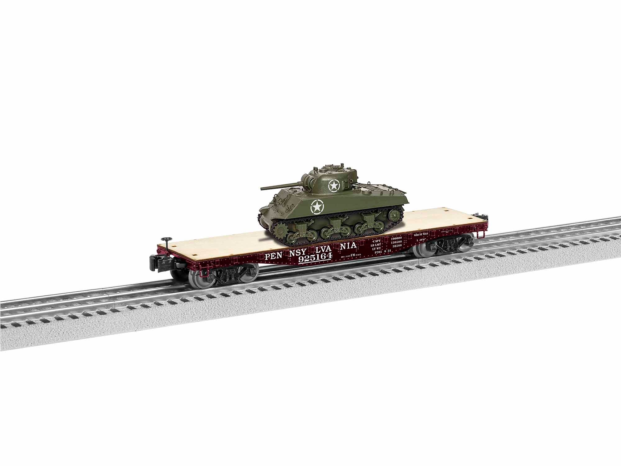 Lionel # 1926722 Pennsylvania 40' Flatcar W/ Sherman Tank # 925164