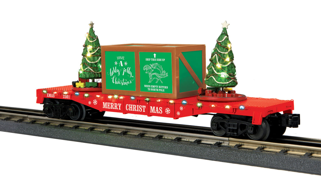 MTH 30-76821 Red Flatcar w/ Lighted Christmas Trees
