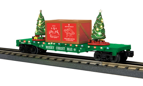 MTH # 30-76822 Green Flatcar w/Lighted Christmas Trees